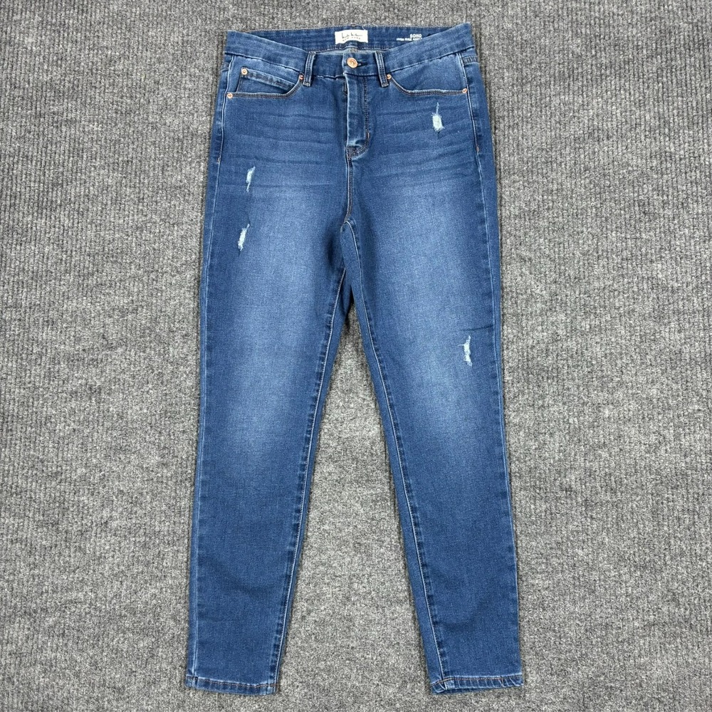 Nicole Miller New York SOHO High Rise Ankle Skinny Jeans Women 8 Blue Distressed